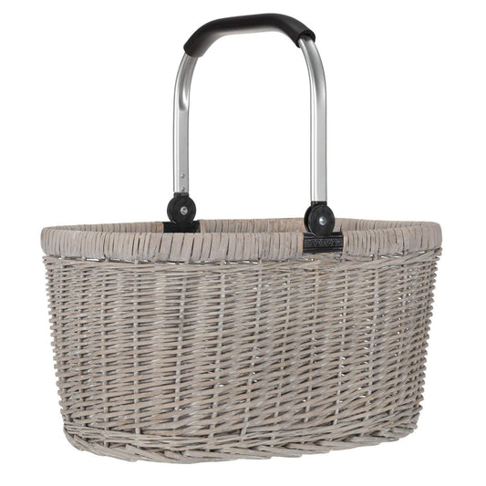 Anndora shopping basket wicker basket with aluminum frame 22 L beige - foldable aluminum handle