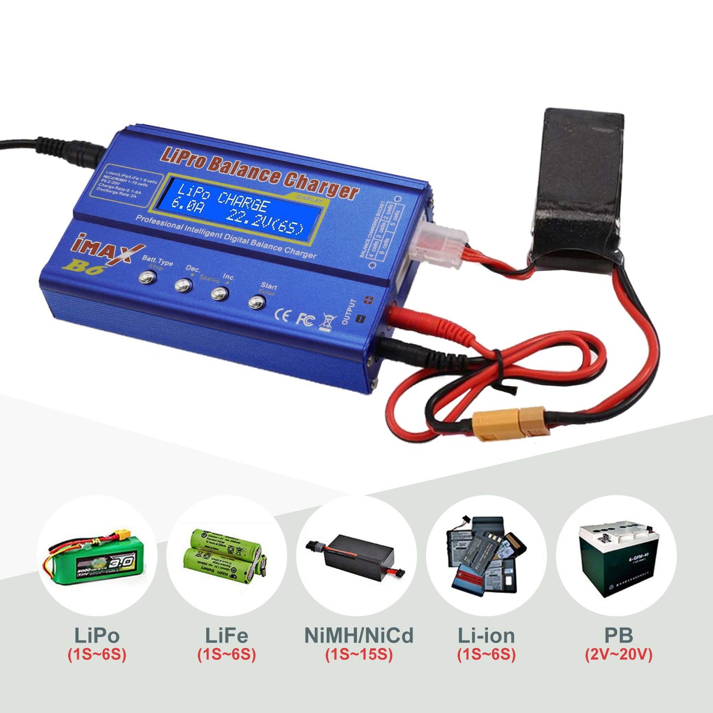 Lipo charger, 80W lipo charger balancer, 6A balance high power charger, for LiPo/Li-Ion/Life (1-6S), NiMH/NiCd (1-15S), RC hobby charger LED with power supply.