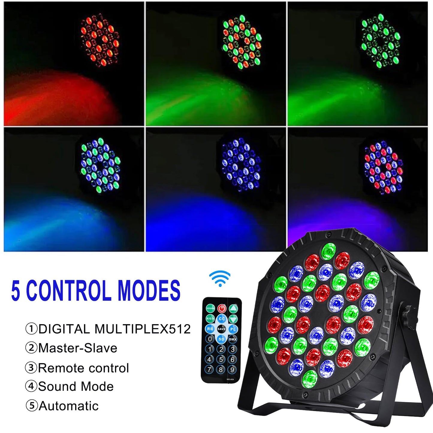 LED Par Spotlight 36 LED Stage Light Disco Light Party Light DJ Light RGB with Remote Control Stage Lighting 7 Lighting Modes for KTV DJ Bar Party Wedding Halloween Christmas