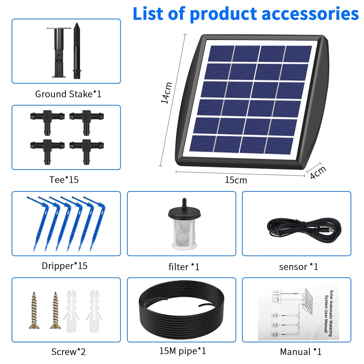 Solar automatic irrigation system set, Automatic garden irrigation system with 15 m hose for outdoor garden and balcony potted plants, vegetables.