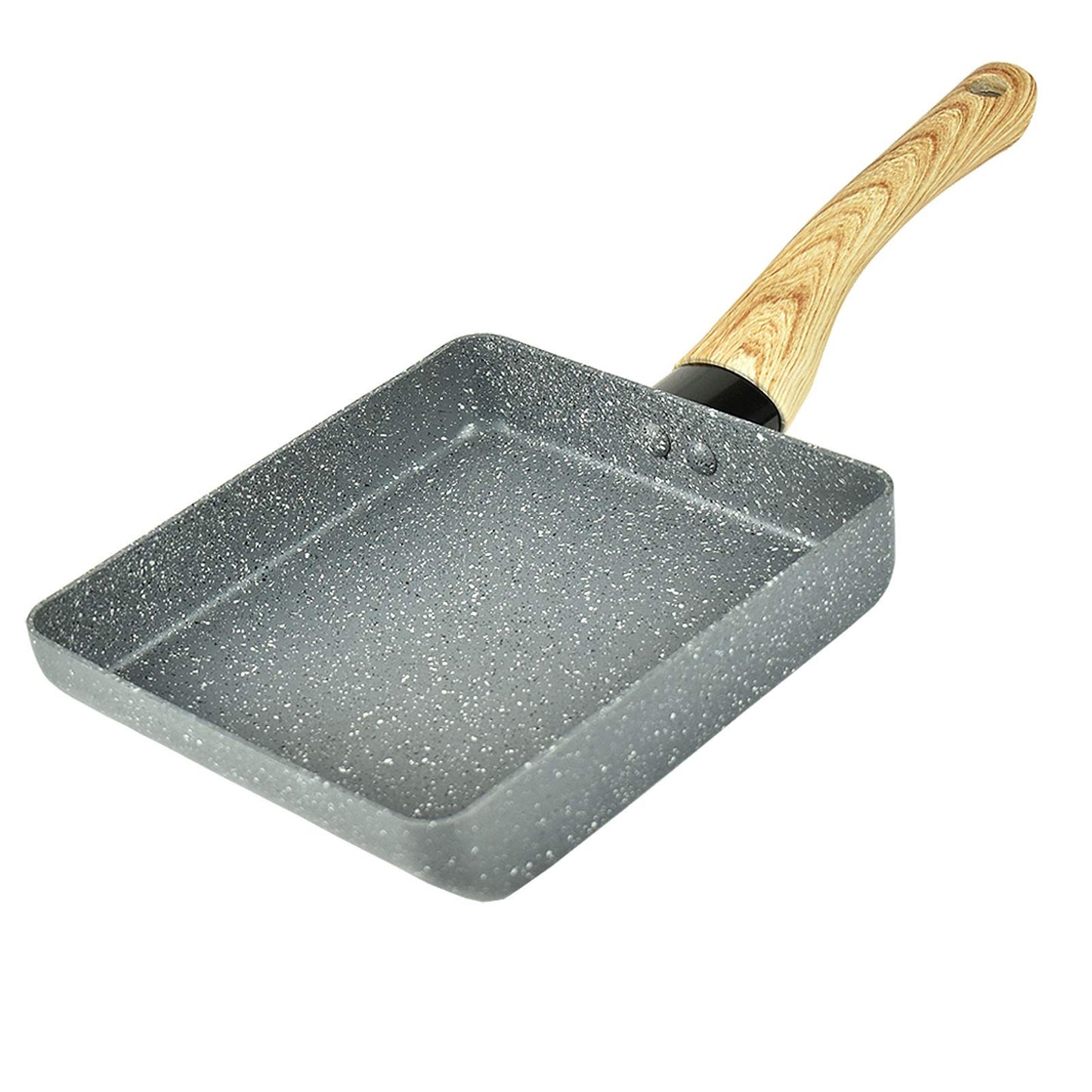 Artcome Japanese omelette pan with non-stick coating. Includes tamagoyaki plate, silicone spatula, and brush. Available in gray.