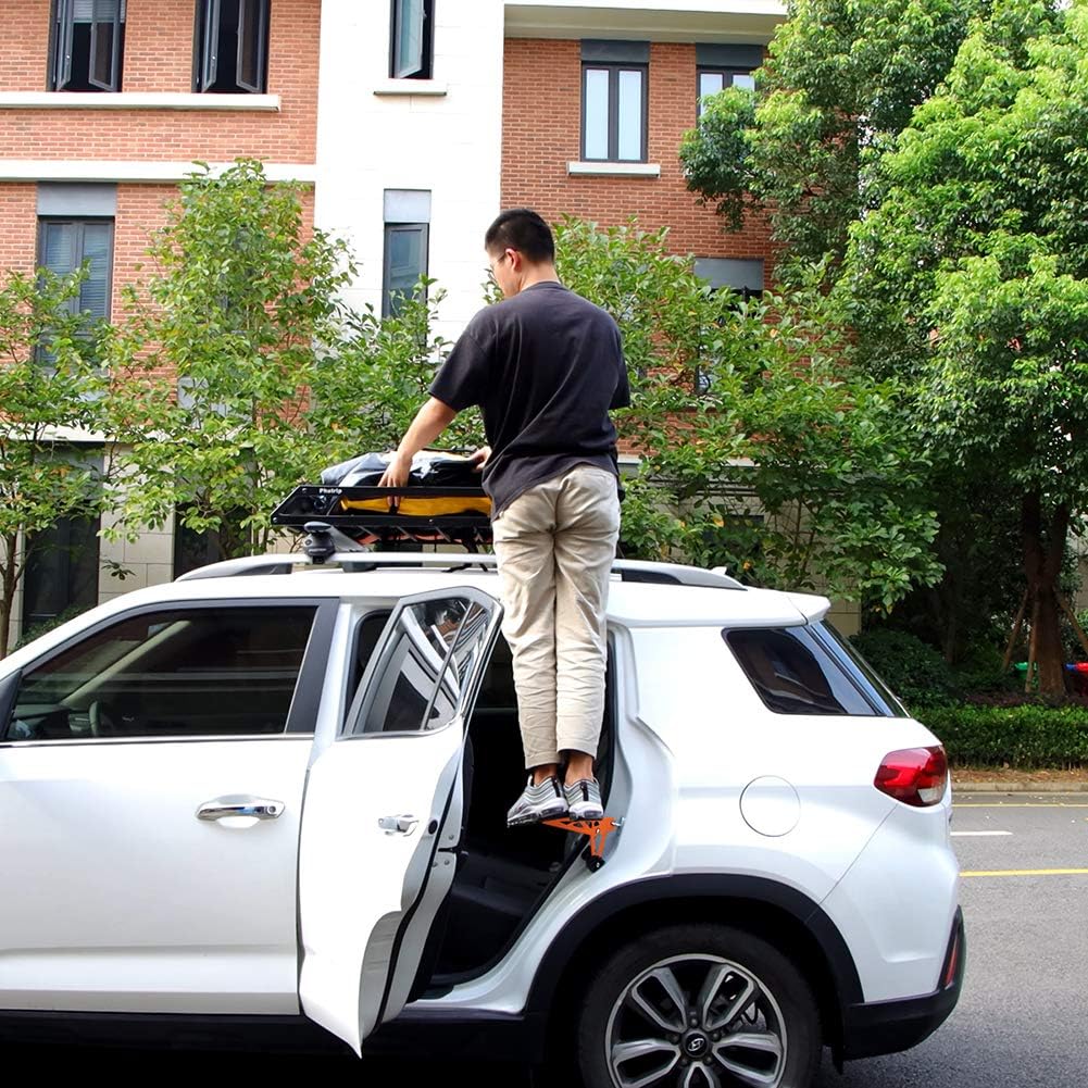 PHATRIP Car Doorstep Folding Car Door Pedal Foldable Ladder Easy to Access Roof Universal Doorstep Fits vehicles with U-shaped latches SUV, Jeep, RV, Orange, Alloy Steel
