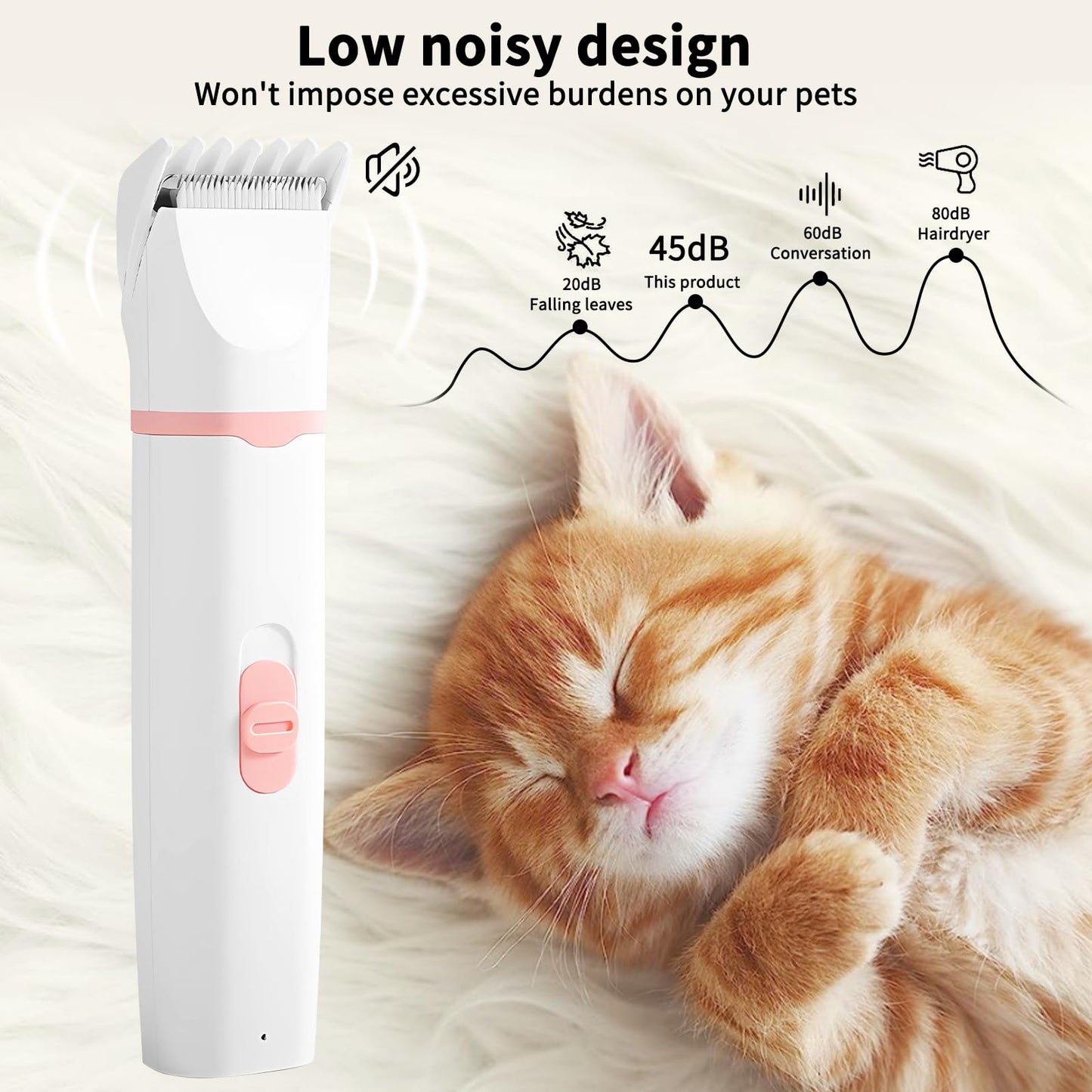 Airminti cat clipper for small & medium-sized dogs cats, USB rechargeable cat shaver with 4 removable multifunctional cutting heads, pet clipper for eyes/ears/paws/nails (Pink)