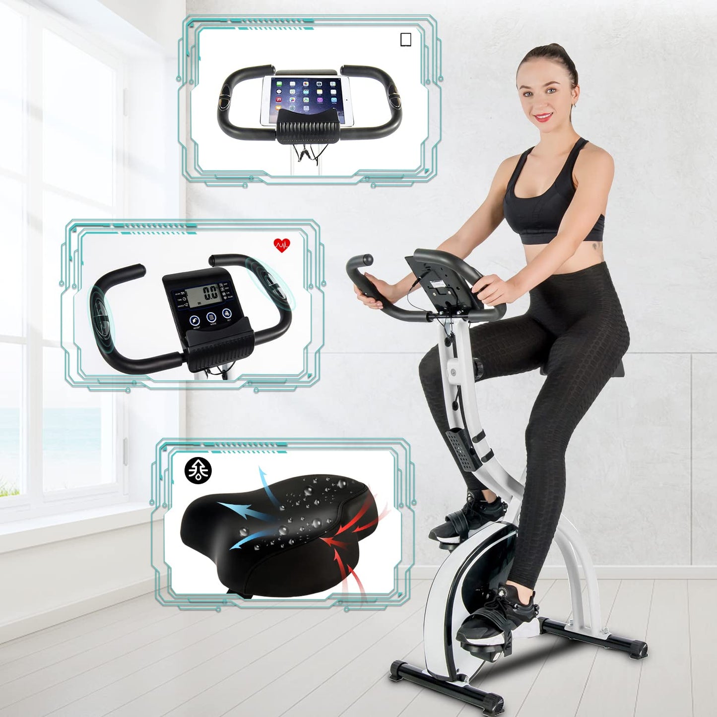 ISE Home Trainer Bike Foldable Home Trainer Bike Foldable Quiet & Comfortable Indoor Bike for Cardio Training Foldable Ergometer Home Trainer Seniors 8 Magnetic Resistance Levels