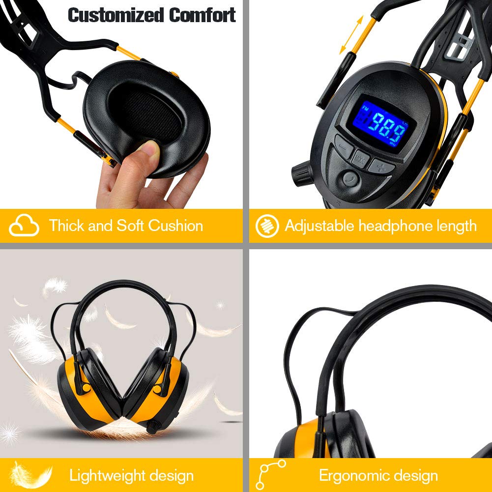 Gardtech ear protection, earmuffs with Radio/Bluetooth/FM, safety ear defenders with NRR 29dB, noise cancelling headphones for men and women, protective headphones for shooting and mowing.