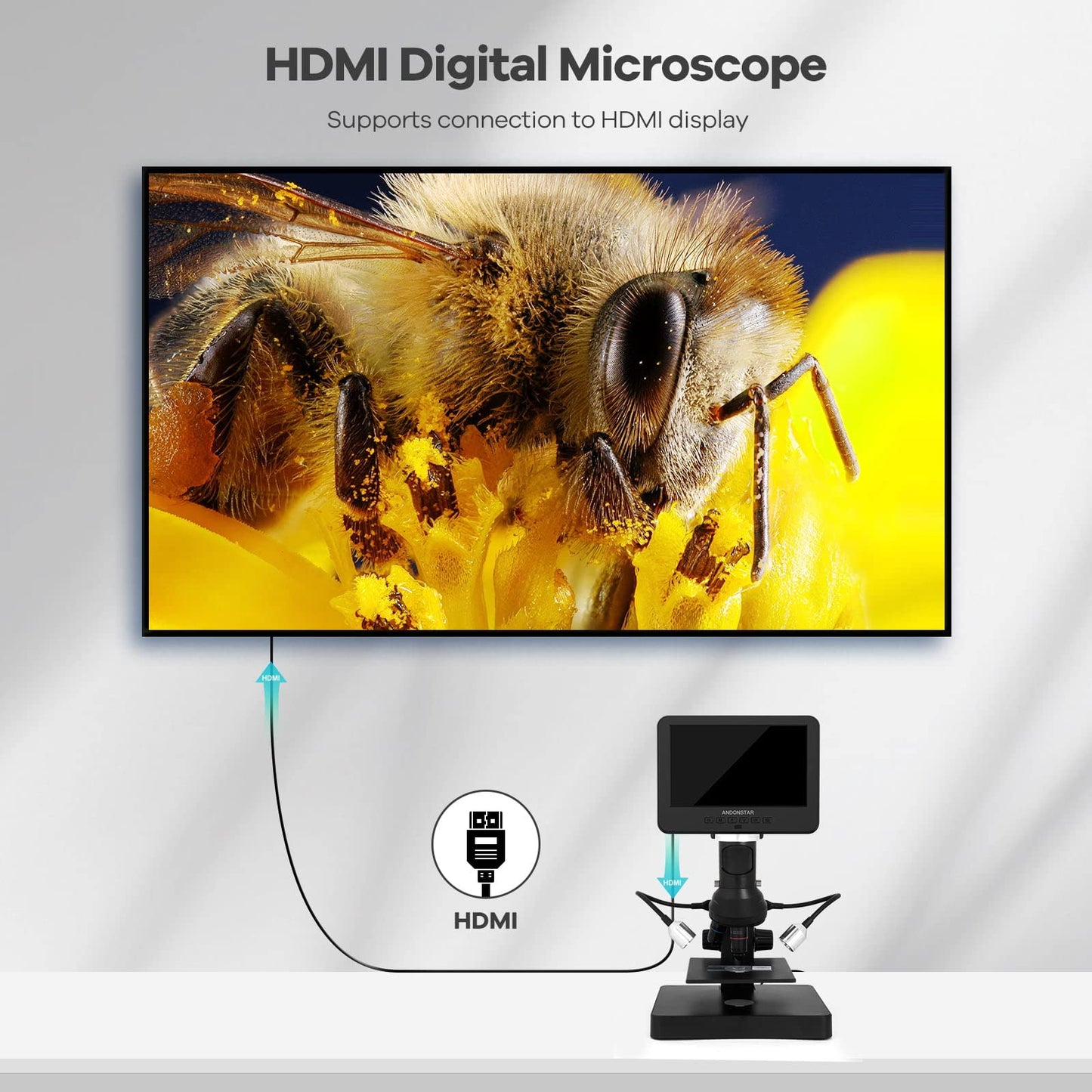 Andonstar AD246S-P HDMI digital microscope with 7-inch screen, 4000 x 2160P UHD video recording, 3 lens for coin errors, biological microscope kit for adults.