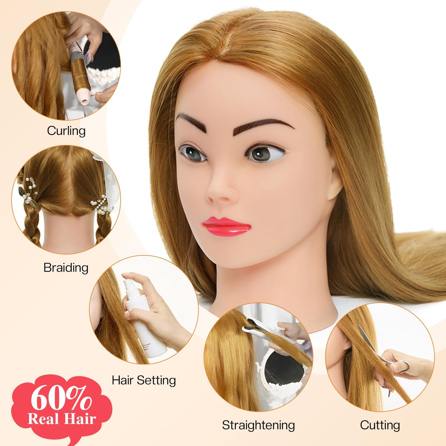 Neverland 80% real hair mannequin head for hairdresser training 24 inch with table clamp + hair styling braid set. Great for hair salons and practicing hairstyles.