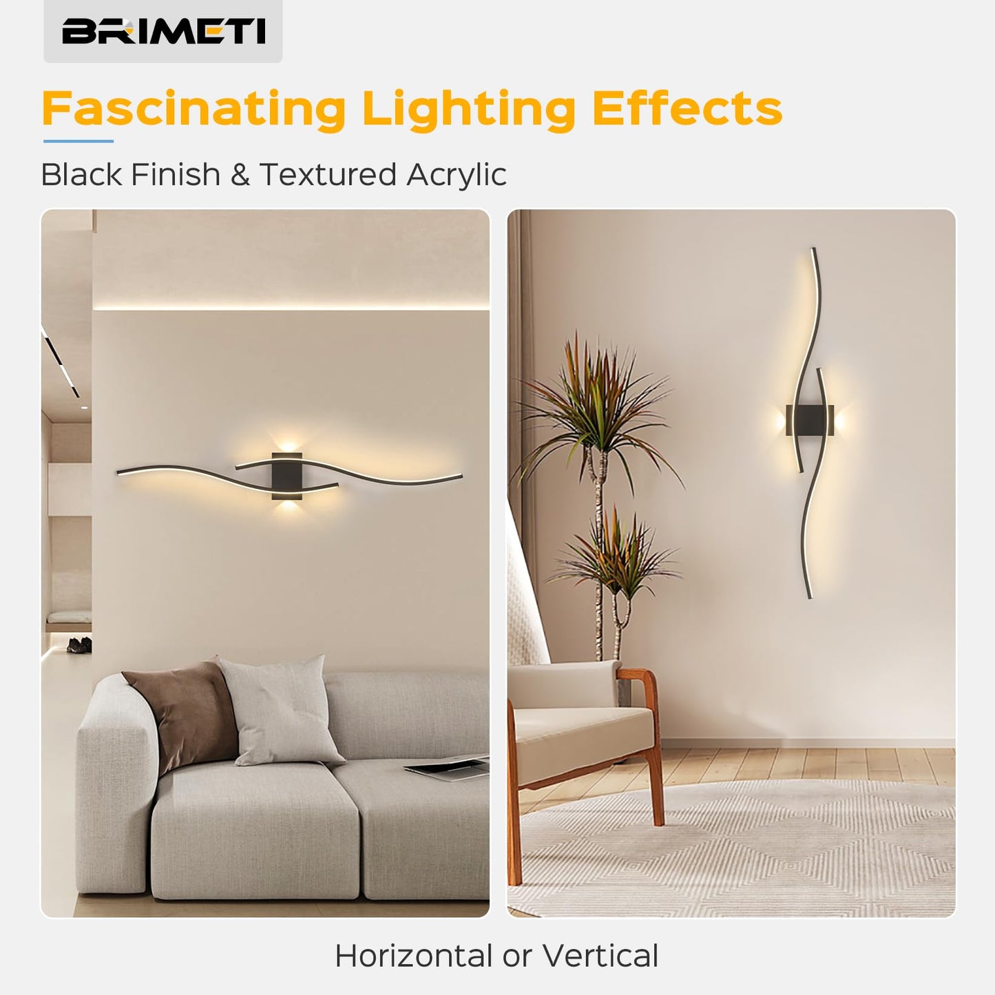 BRIMETI LED wall light Black 100CM Long Indoor Wall Lamp 21W Aluminum 230V Modern hallway light Three-color 3000K/4000K/6000K Wall lighting 1500lm, for living room bedroom hallway staircase kitchen