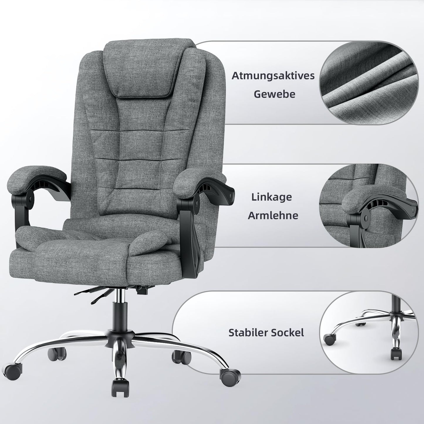 naspaluro Ergonomic Office Chair, High Back Desk Chair with Height Adjustable, Executive Chair, Reclining Chair for Office, Home, Dark Gray