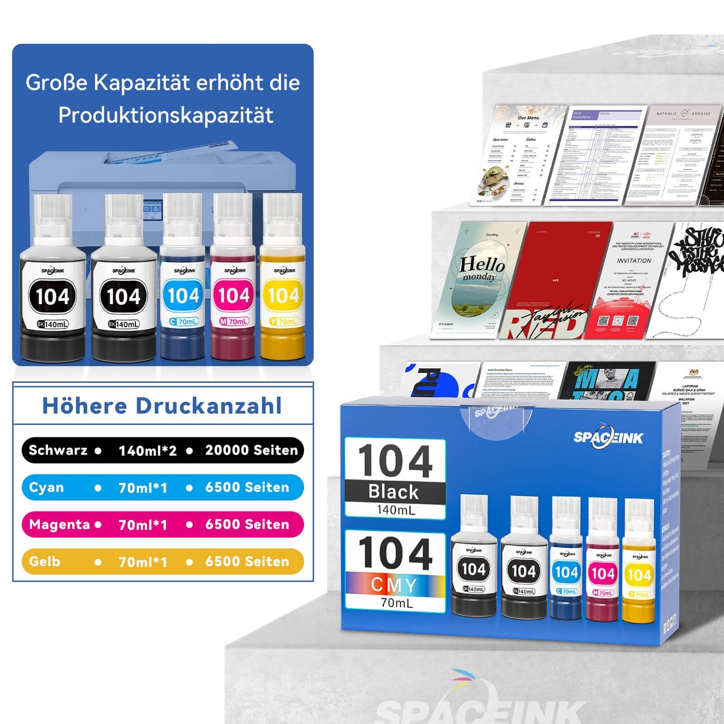 Ink 104 Multipack compatible for Epson 104 ink ET-2820 ET-4800 ET-2870 ET-2810 ET-2862 ET-2826 ET-2856 ET-4810 ET-2811 ET-2812 ET-2814 ET-2815 ET-2821 ET-2710 ET-2711 Printer (2Black, C, M, Yellow)