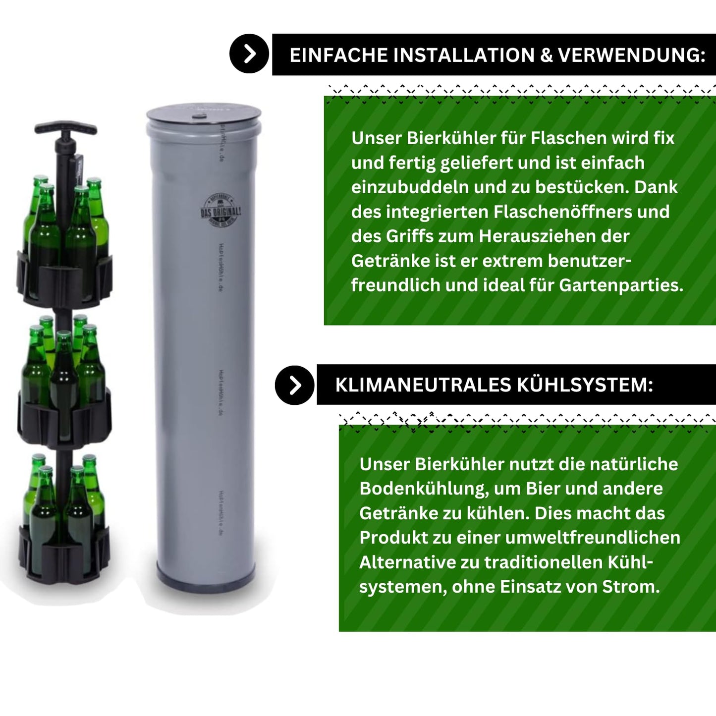 HopfenHöhle - The Original! (No elevator) I Outdoor Ground Beer Cooler I Up to 15 Different Bottles (0.33/0.5 l) I Easy Installation I Robust Materials I Incl. Game