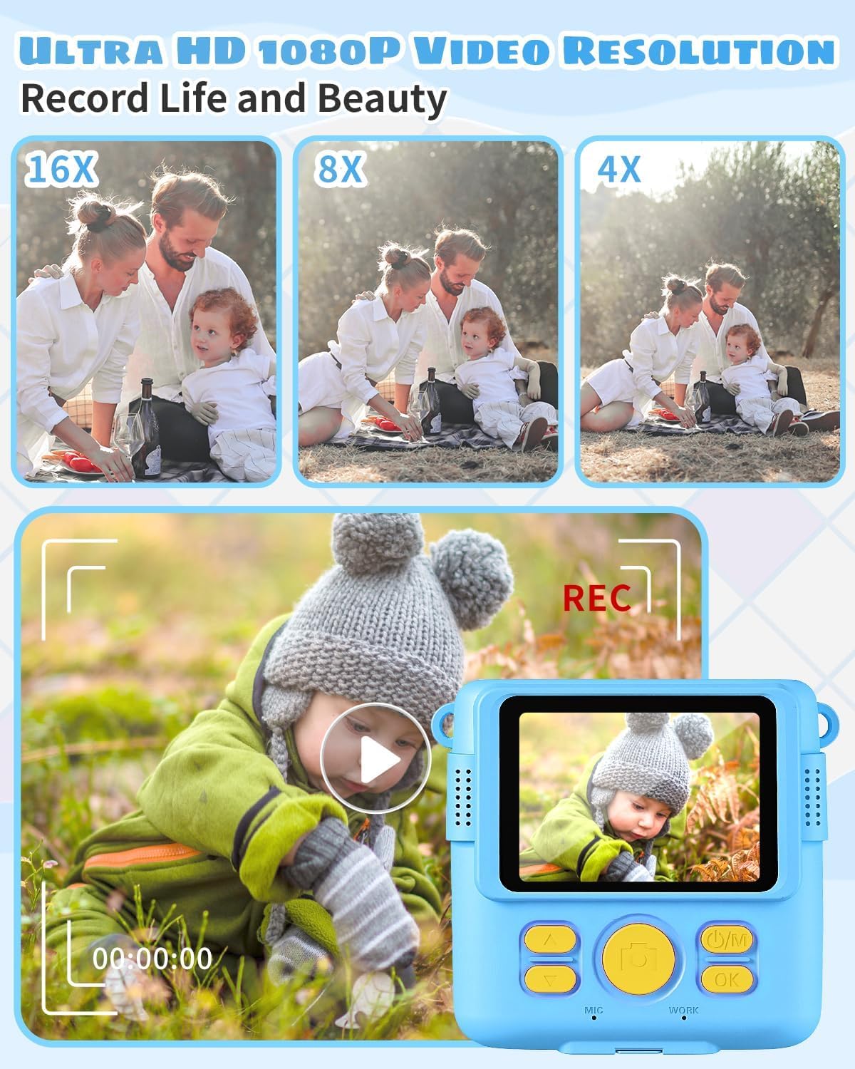 Kids Camera Toy, 2.4 inch Screen DIY Instant Camera for Kids, 1080P HD Video Digital Camera with 32GB SD Card & Printing Paper, Gift for Girls & Boys aged 3-14 (Blue)