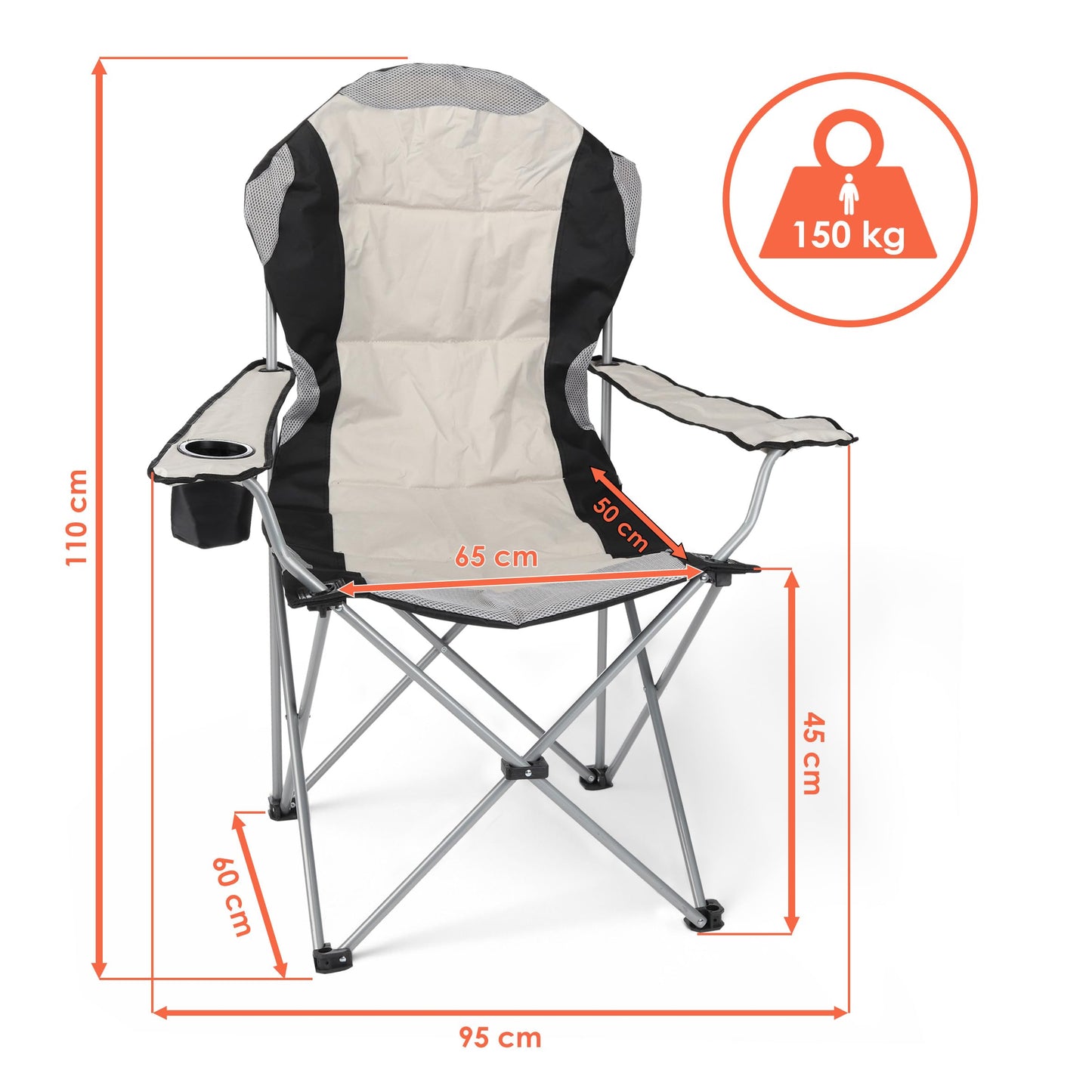 Spetebo Director's Chair Deluxe, with a weight capacity of up to 150 kg - Color: beige - Extra wide, extra comfortable, extra stable camping chair - Fishing chair camping chair