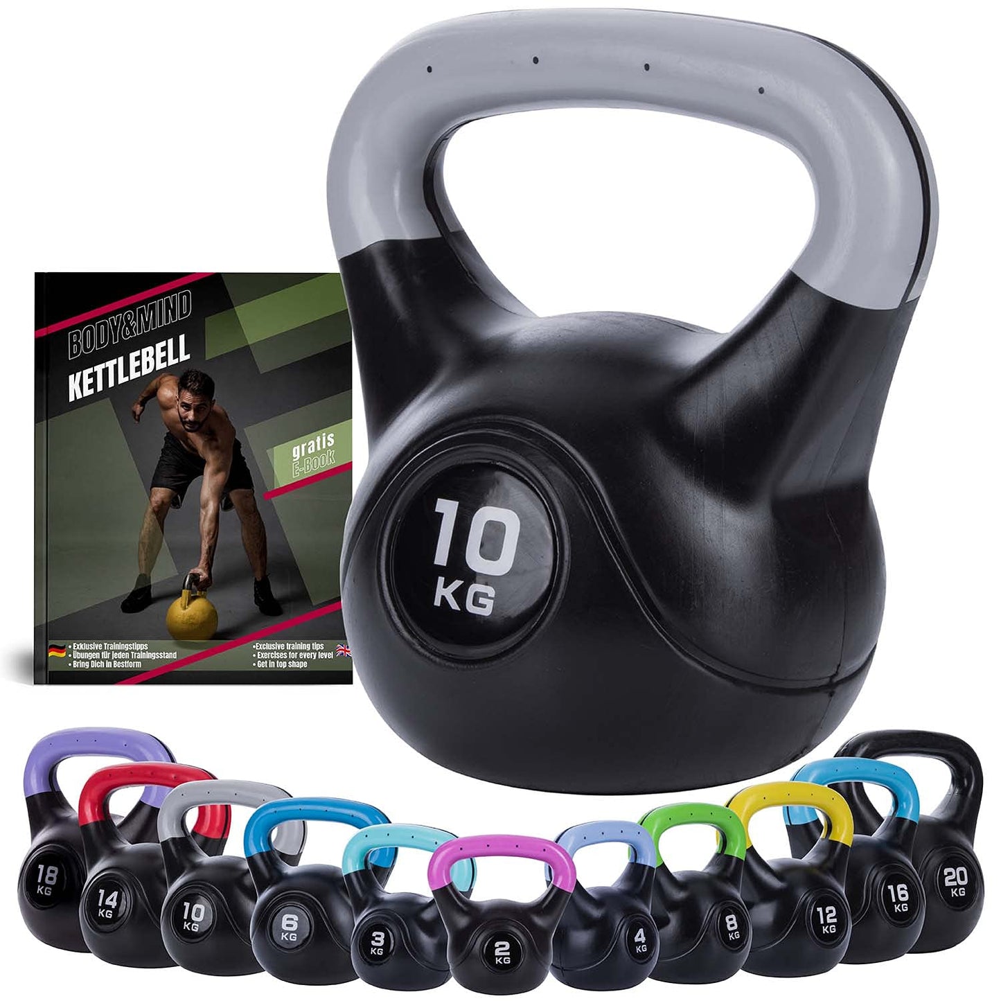 Body & Mind® Kettlebell Dumbbell 2-20 kg - Workout Weight Dumbbell for Strength Training - Professional Fitness Swing Dumbbell made of plastic (f - 10 kg)