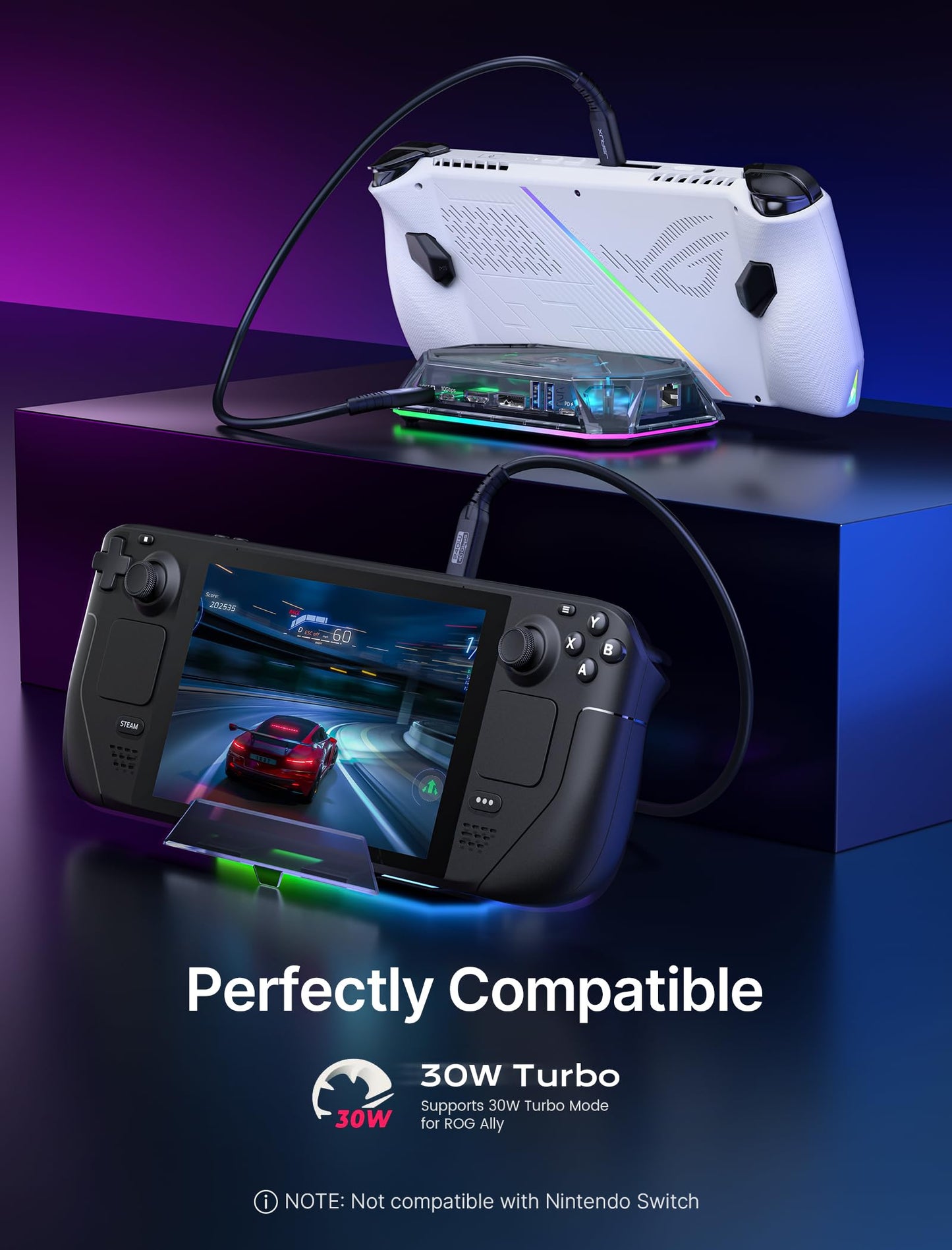 JSAUX RGB Docking Station Compatible with Steam Deck (OLED)/ROG Ally, 12-in-1 Steam Deck Dock with 4K@120Hz HDMI & DisplayPort Gigabit Ethernet USB-C 3.2 USB-A 3.2, Support VRR, ALLM, HDR - HB1201S