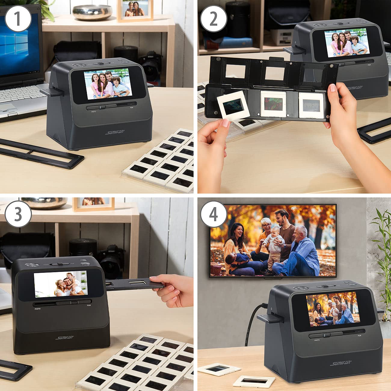 Somikon photo scanner: 3-in-1 photo, slide, and negative scanner with 22 MP and HDMI output, battery (3-in-1 scanner, slide photo scanner, digitizing device)
