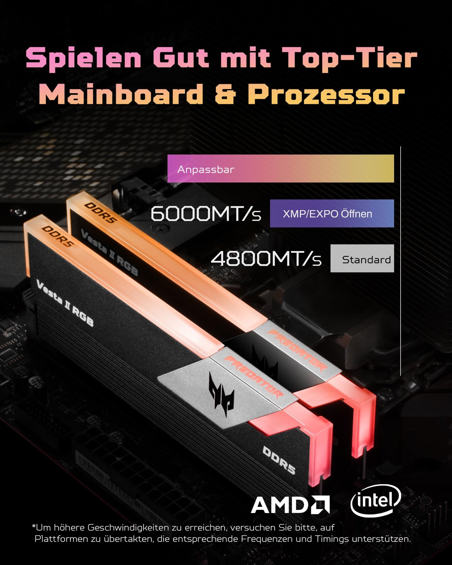 Acer Predator Vesta II DDR5 RGB RAM 32GB (16GBx2) 6000MHz CL36 - Intel XMP 3.0 & AMD Expo - PC Computer Gaming Memory (Black)