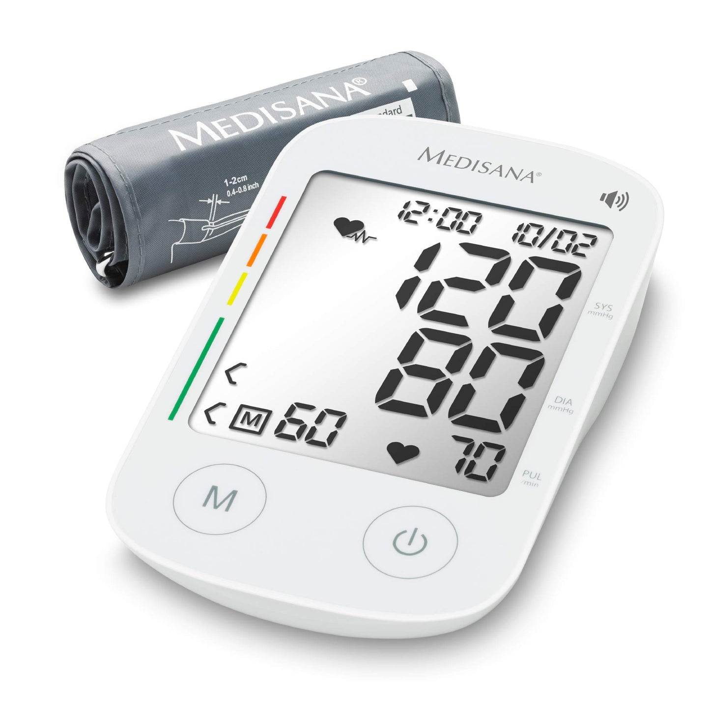 medisana BU 535 Voice upper arm blood pressure monitor with voice output, blood pressure and pulse measurement with memory function, traffic light scale, blood pressure cuff with detection of an irregular heartbeat.