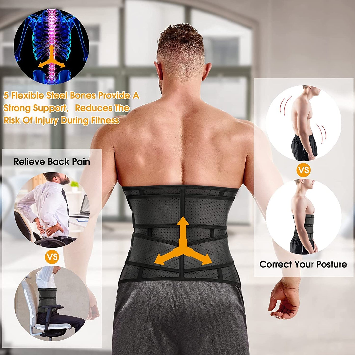 KUMAYES Belly Belt Fitness Belt Men Ab Trainer Neoprene Sauna Waist Trimmer Sweat Belt Waist Cincher