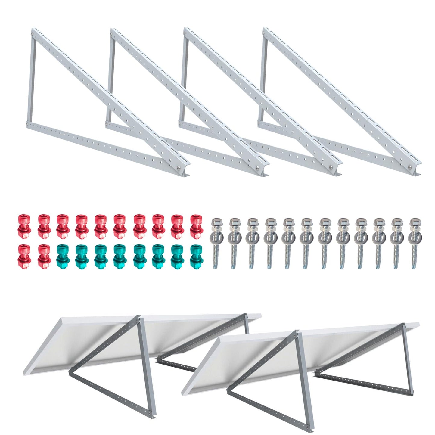 4x Solar Panel Mounting 1180mm Set for 2 Solar Panels Solar Panel Flat Roof Mounting Photovoltaic Universal Balcony Power Plant Robust Wall Flat Roof Installation, Weatherproof, PV Modules