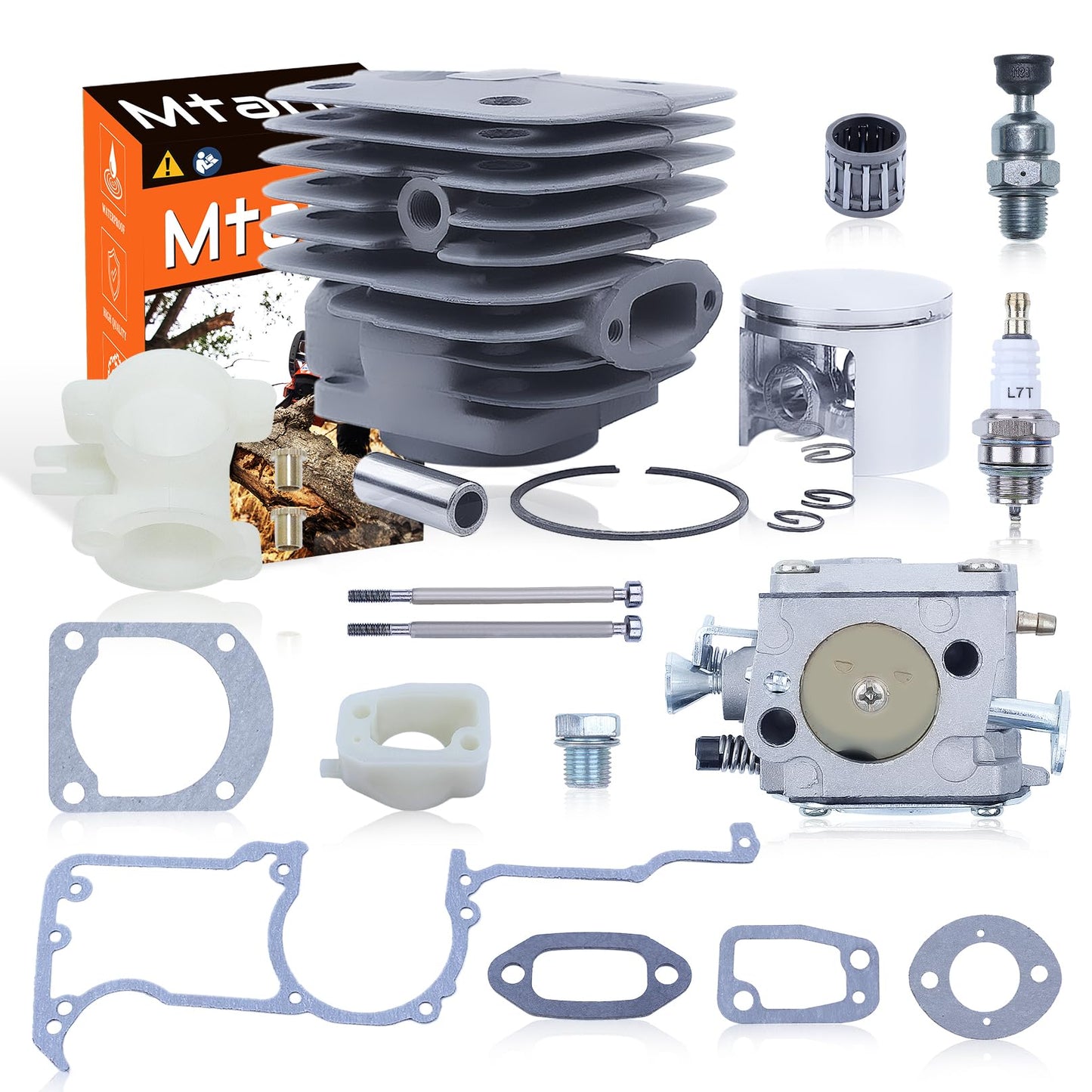 52 mm Big Bore Cylinder Piston Carburetor Rebuild Kit for Husqvarna 266XP 266 266SE XP SE 61 Pieces Chainsaw Intake Spacer Manifold Adapter Gasket Set with Decompression Valve