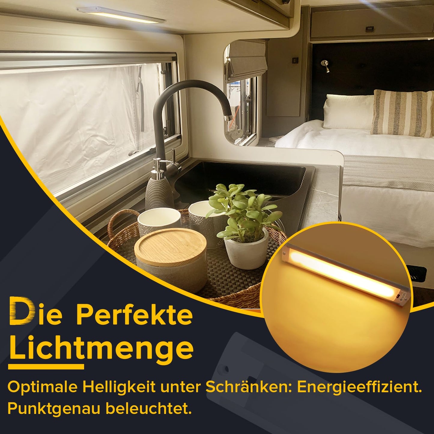 Dream Lighting 12 Volt LED Lamp with motion sensor for RV, dimmable interior lighting, caravan light strip 3000K warm white Camper RV LED fixture.