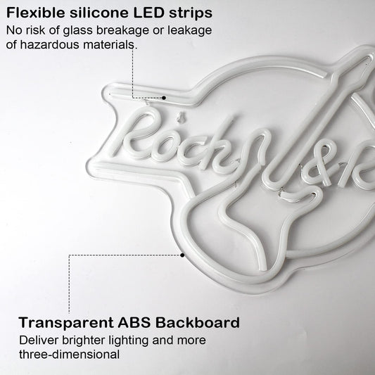 SIGNSHIP Guitar Rock&Roll Neon Sign USB Powered Neon Sign Light Letters for Wall Room Decor LED Lights for Bedroom Concert Hall Bar Club Party Wedding Decoration Birthday Gift