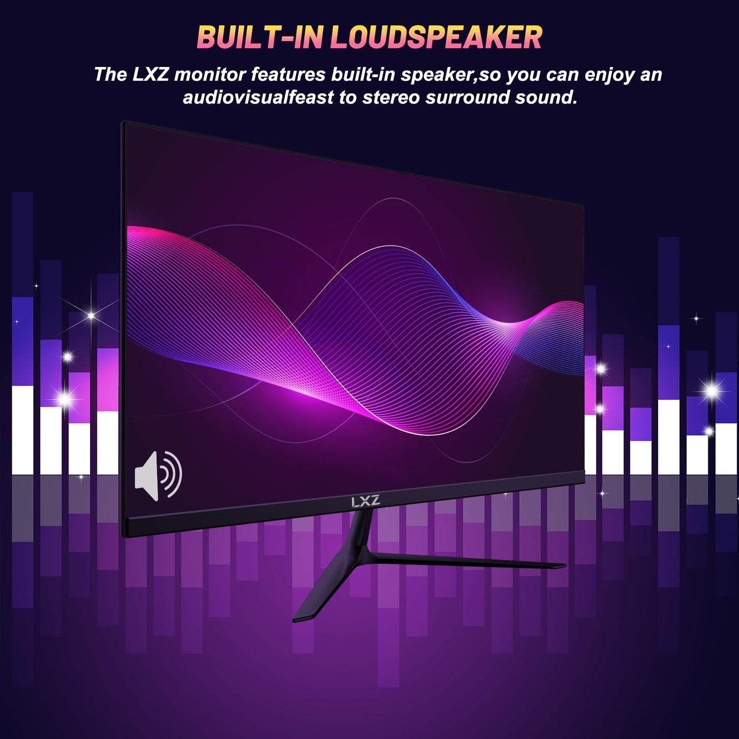 LXZ 24.5-inch gaming monitor with 200Hz refresh rate, Full HD 1080p resolution, 1ms response time, DP/HDMI inputs, eye care technology, and wall mount compatibility.