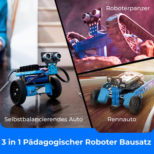 Makeblock mBot Ranger is a programmable 3-in-1 robot kit for kids aged 8 and up. This app-controlled robot toy can be programmed with Scratch/Arduino.