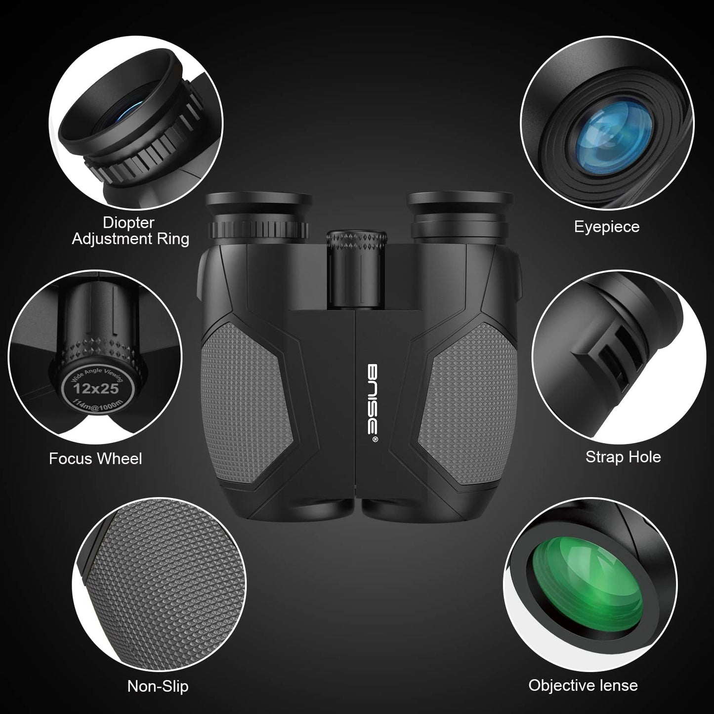 12x25 Compact Binoculars for adults and children, small binoculars with low light vision for bird watching, theater and concerts, hunting and sports games.