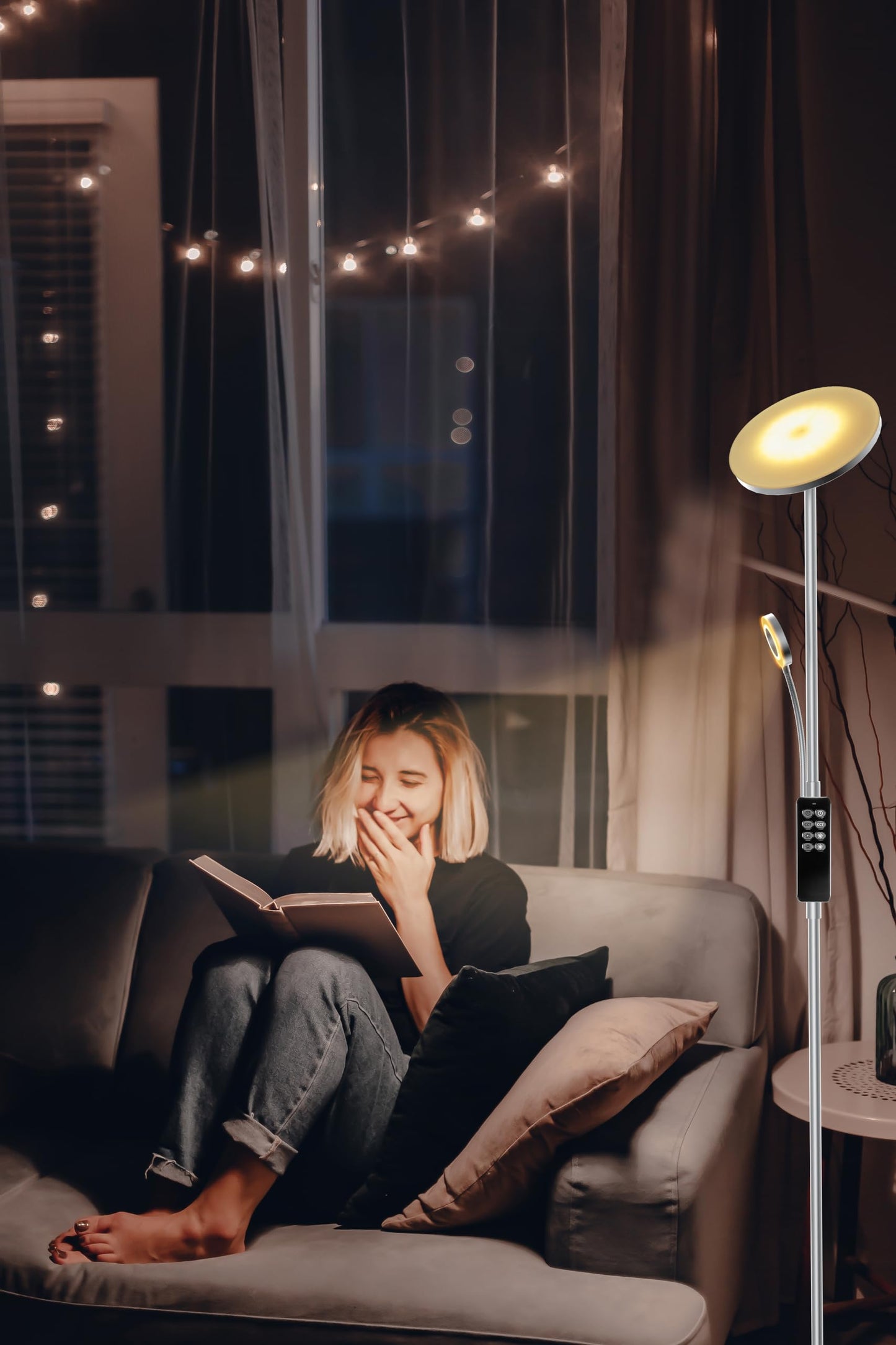 35W LED Floor Lamp Dimmable Gray, 4200LM Floor Lamp for Living Room with Remote Control & Touch Control, 3000-6000K LED Torchiere Lamp with Reading Light, LED Floor Standing Lamp for Bedroom Office