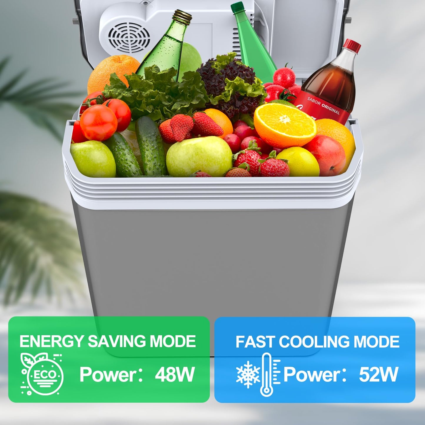 24-liter cooler box, 2-in-1 electric cooler 12V 230V cooling and heating mini fridge with ECO & MAX mode, for car and home Quiet.