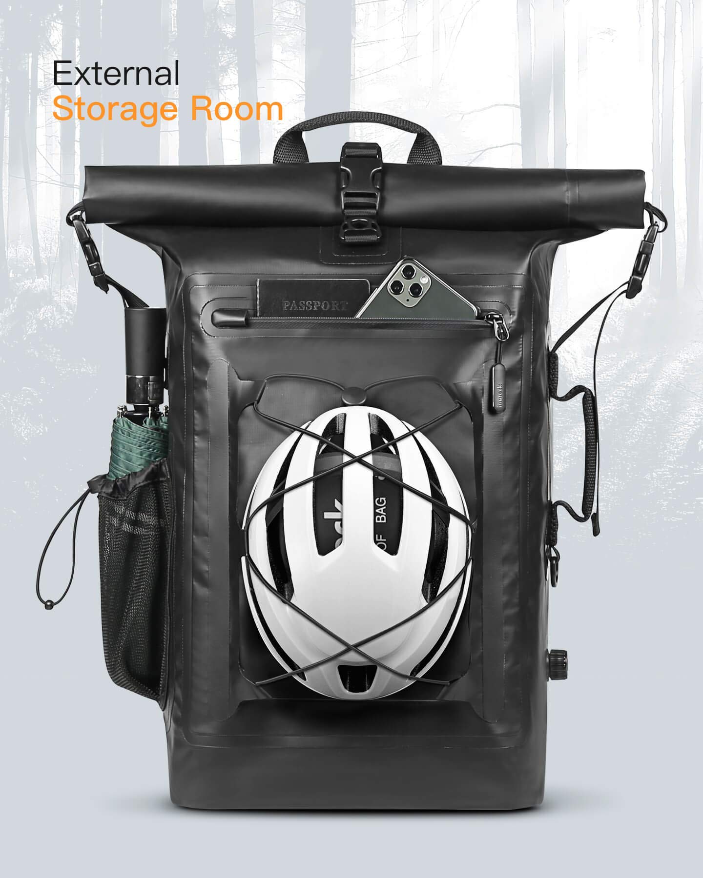 Inateck RollTop Backpack Men 30-35L Waterproof Multifunctional Organizer with Removable Shoulder Strap Drain Valve Waterproof Zipper for Cycling Outdoor Hiking