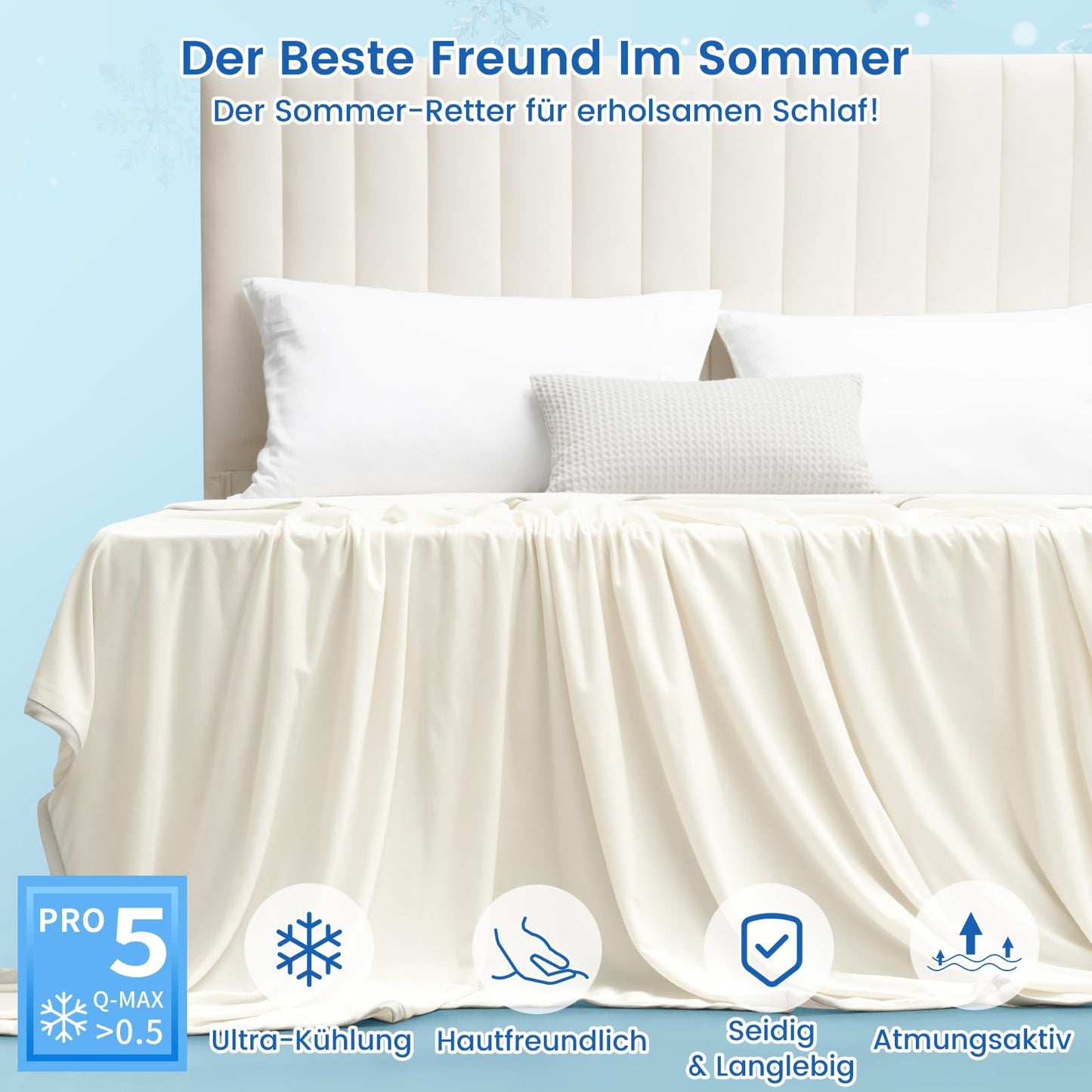 PHF Cooling Blanket 220x240cm, Arc-Chill Q-Max>0.5 double-sided self-cooling blanket, Sweat-absorbing and breathable Cream White Bedspread Sofa Blanket Living Room Blanket Travel Blanket (Cream White)
