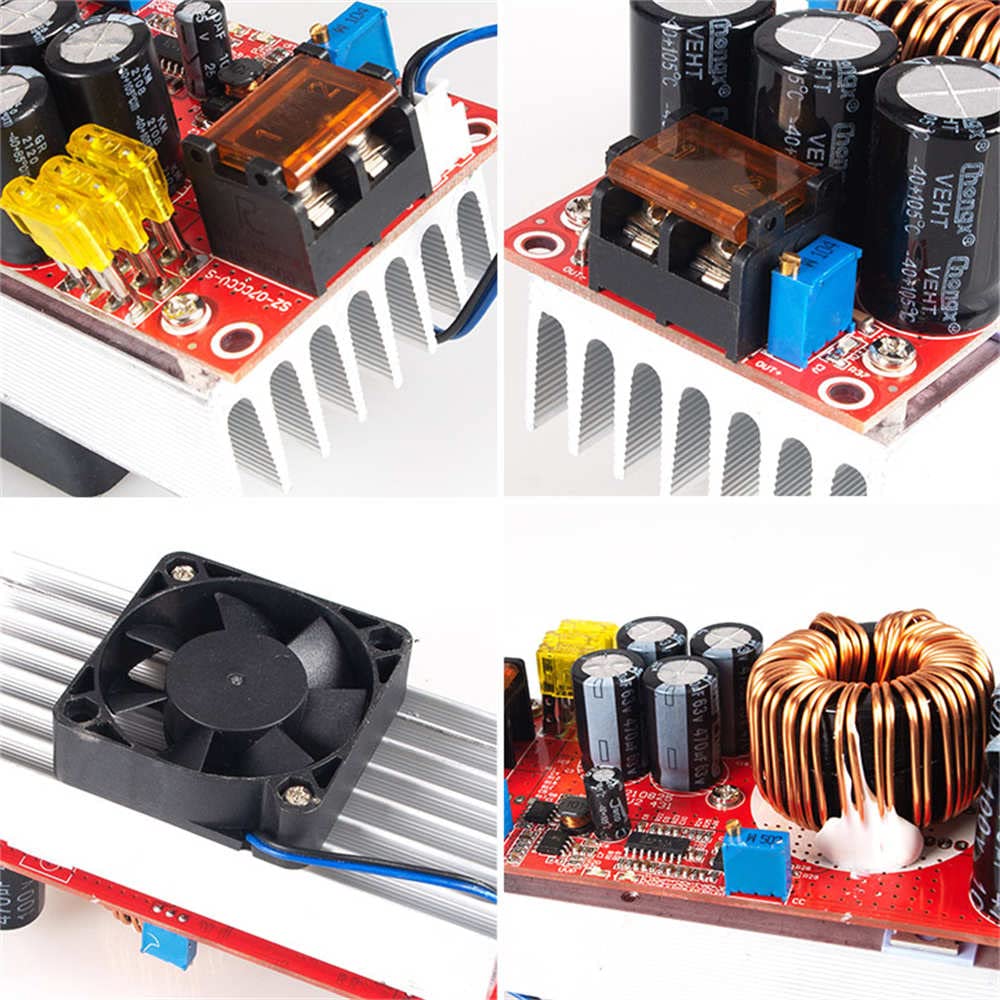 ANGEEK 1500W 30A Boost Power Module DC-DC Boost Converter 10-60V to 12-90V Adjustable Module with Fan