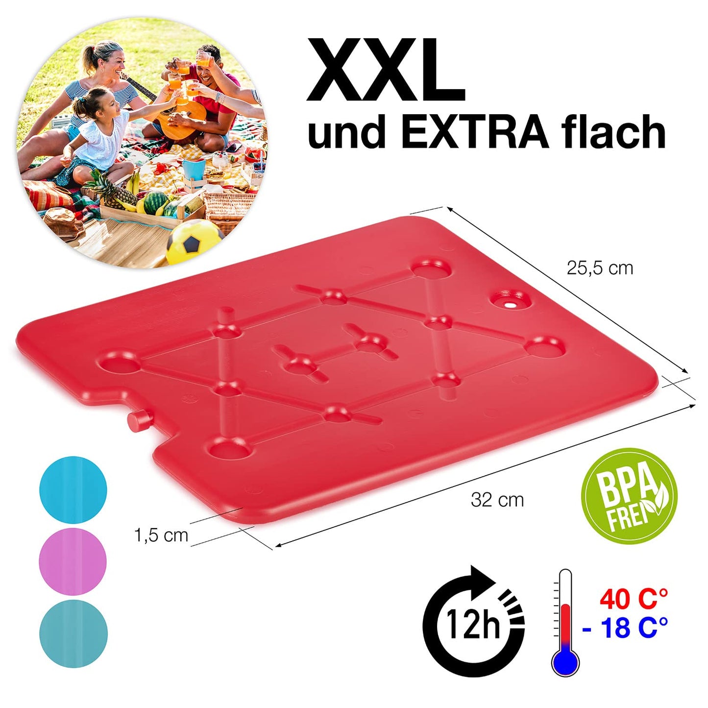 BigDean 8-piece set of XXL reusable ice packs, each 750ml in size - perfect for coolers and ice chests - 32 x 25.5 x 1.5 cm - Freezeboards cooling elements - extra flat and thin.