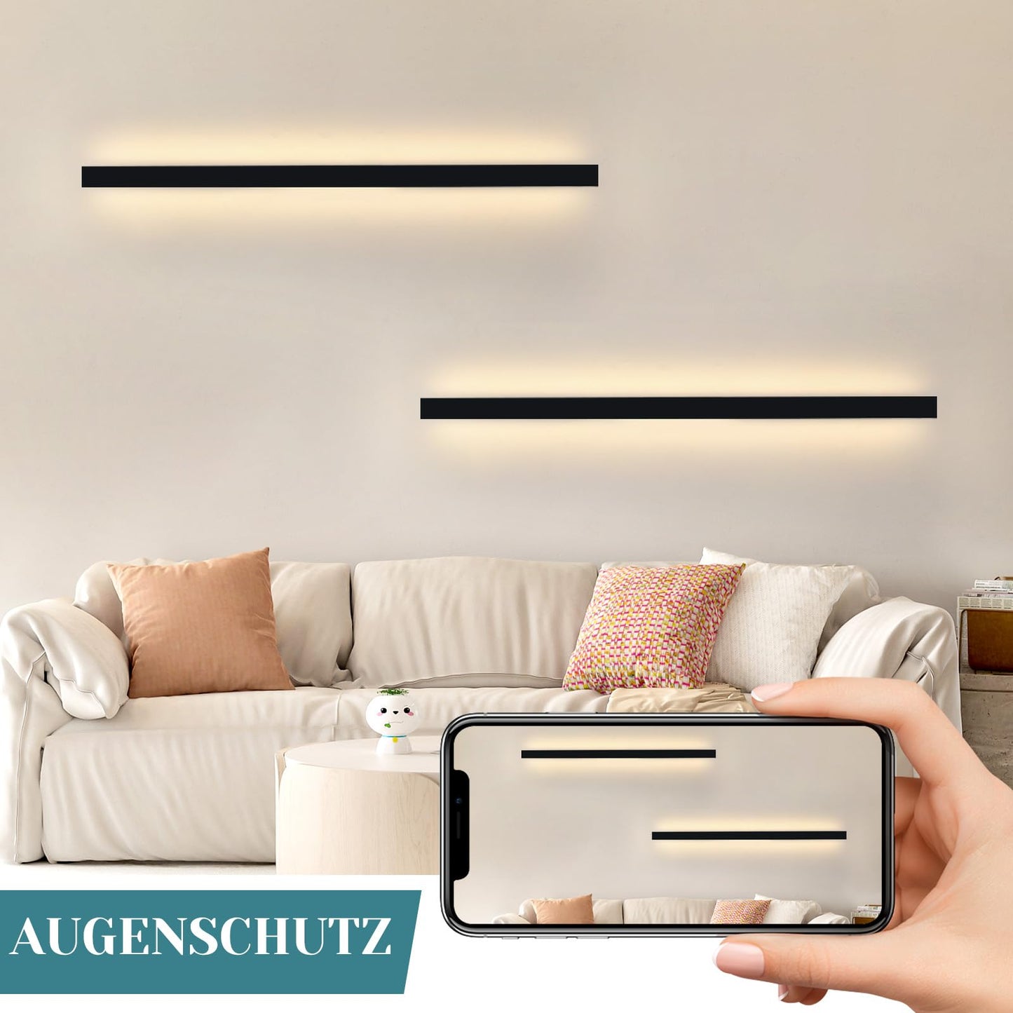 ZMH Wall Lamp LED Wall Light Indoor - Modern 100CM 34W Hallway Up Down Warm White Flush-mounted Living Room Lamp Black Bedside Lamp Wall Lighting for Staircase Living Room Children's Room Bedroom