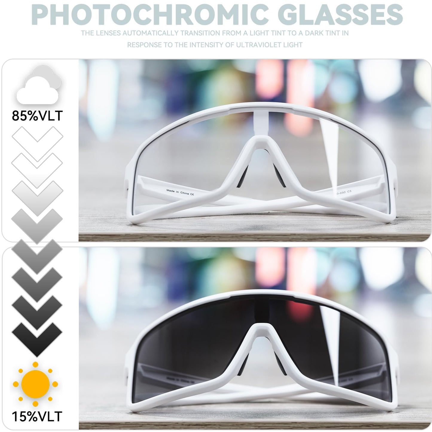 RTUOHUIN Self-Tinting Cycling Glasses for Men Women Photochromic Sports Sunglasses UV400 Protection Clear Road Cycling Glasses TR90 Frame Fast Cycling for Cycling, Running, Outdoor Sports - Sand-White