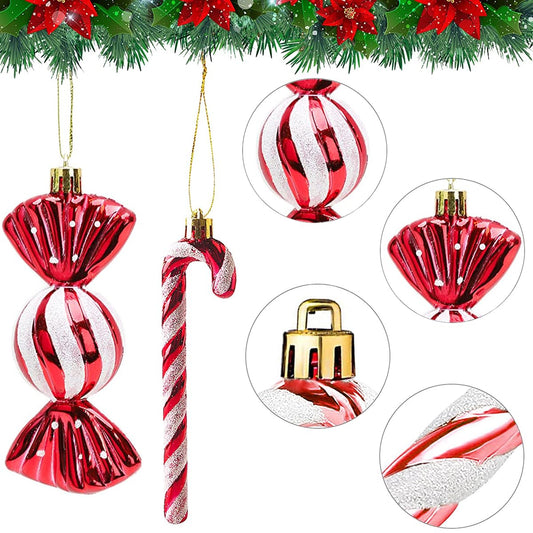 18 candy canes Christmas decor Christmas ornaments Candy canes decor Glitter Christmas tree decorations Red & White Cute Christmas charms Tree decorations
