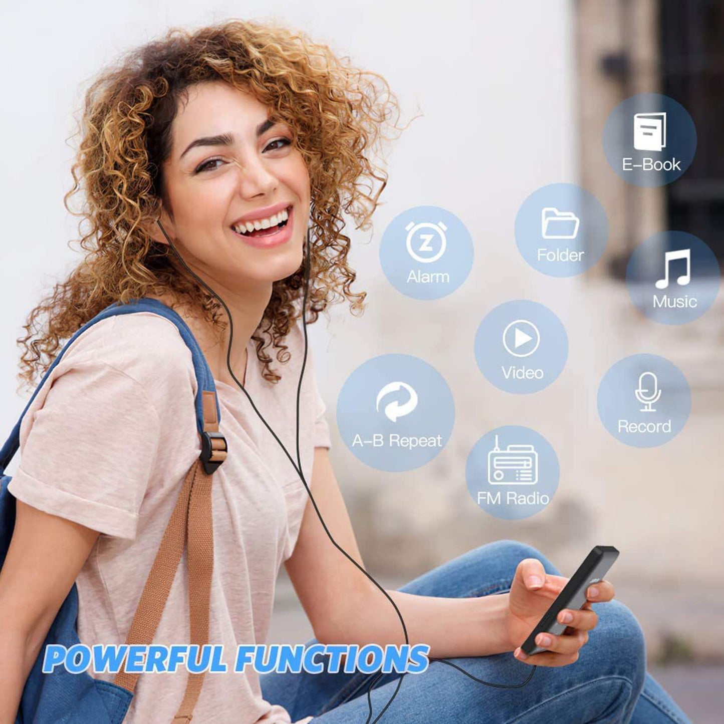 MP3 player with Bluetooth 5.0, HiFi music player with voice recording for sports, running, walking, FM radio, e-book, video playback, gifts for students.
