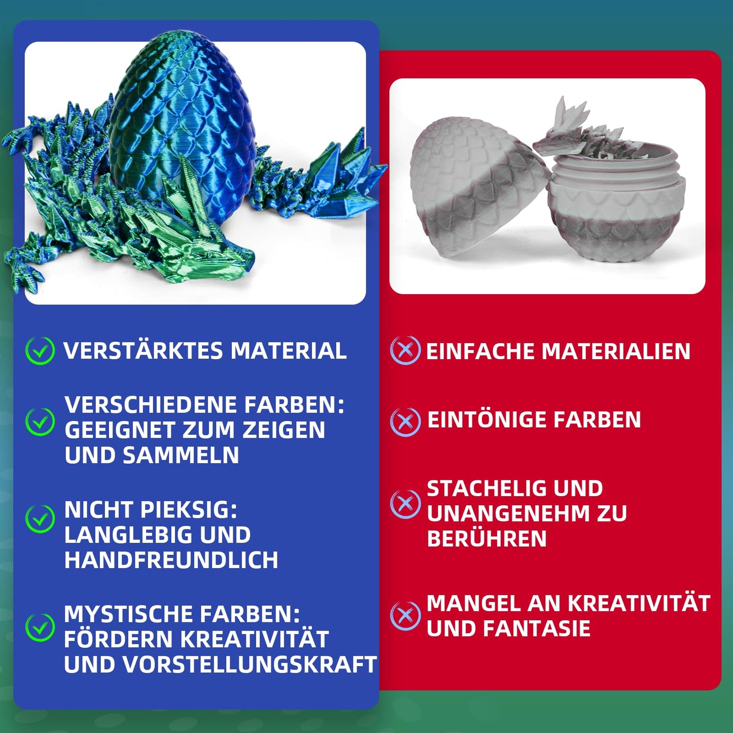 4-piece set of miniature 3D dragon eggs with dragons - 13 cm articulated dragon toys, dragon figures in dragon egg, crystal dragon toys - Suitable for boys aged 5/6/7/8/9 years and up