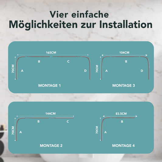 Erica shower curtain rod L-shape & U-shape - 4-in-1 system for bathtub or shower - Corner shower rod - Steel with powder coating - Without ceiling bracket - Gray