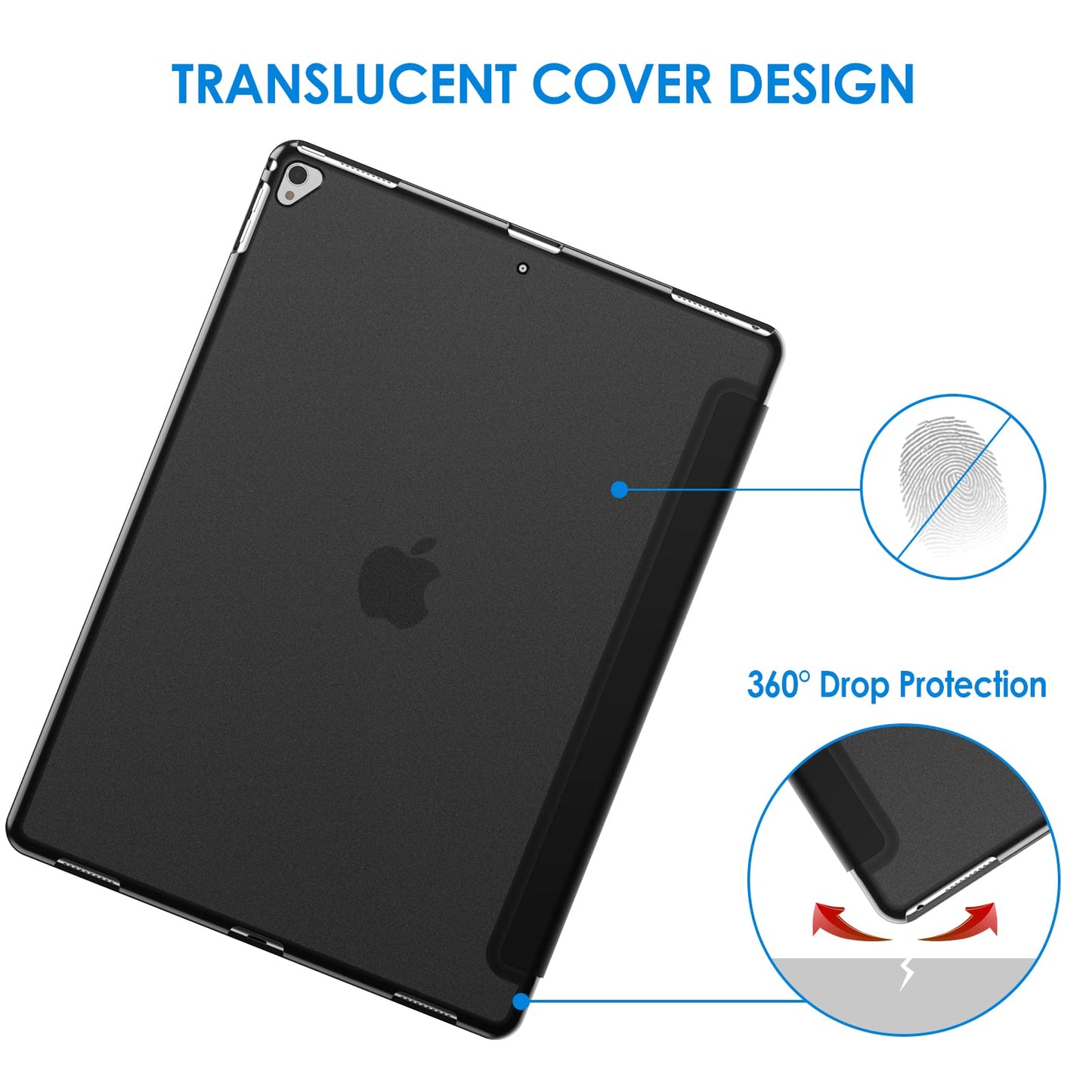 JETech case for iPad Pro 12.9 (1st and 2nd generation, model 2015 and 2017), protective cover with auto sleep/wake, black