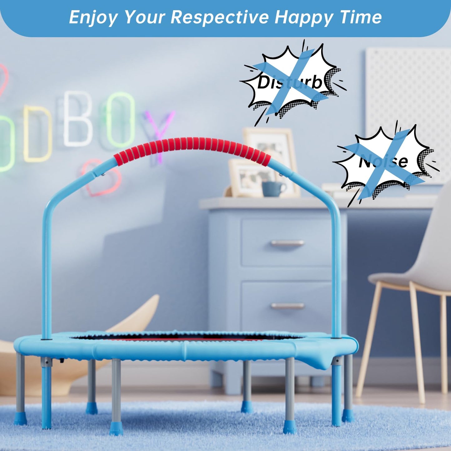 CLORIS 40'' folding fitness trampoline - max load 220lbs, rebounder with adjustable foam handle indoor/outdoor, fitness, body exercise (blue)