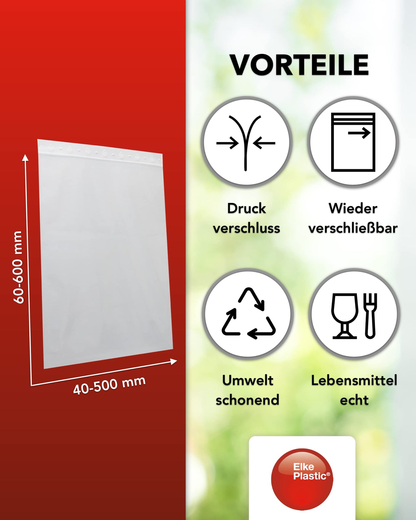 Elke-Plastic resealable bags 50 μm 180×250 mm – 1000 pieces – Plastic bags for food, reusable bags – high-quality bags for storage, organization, and packaging.