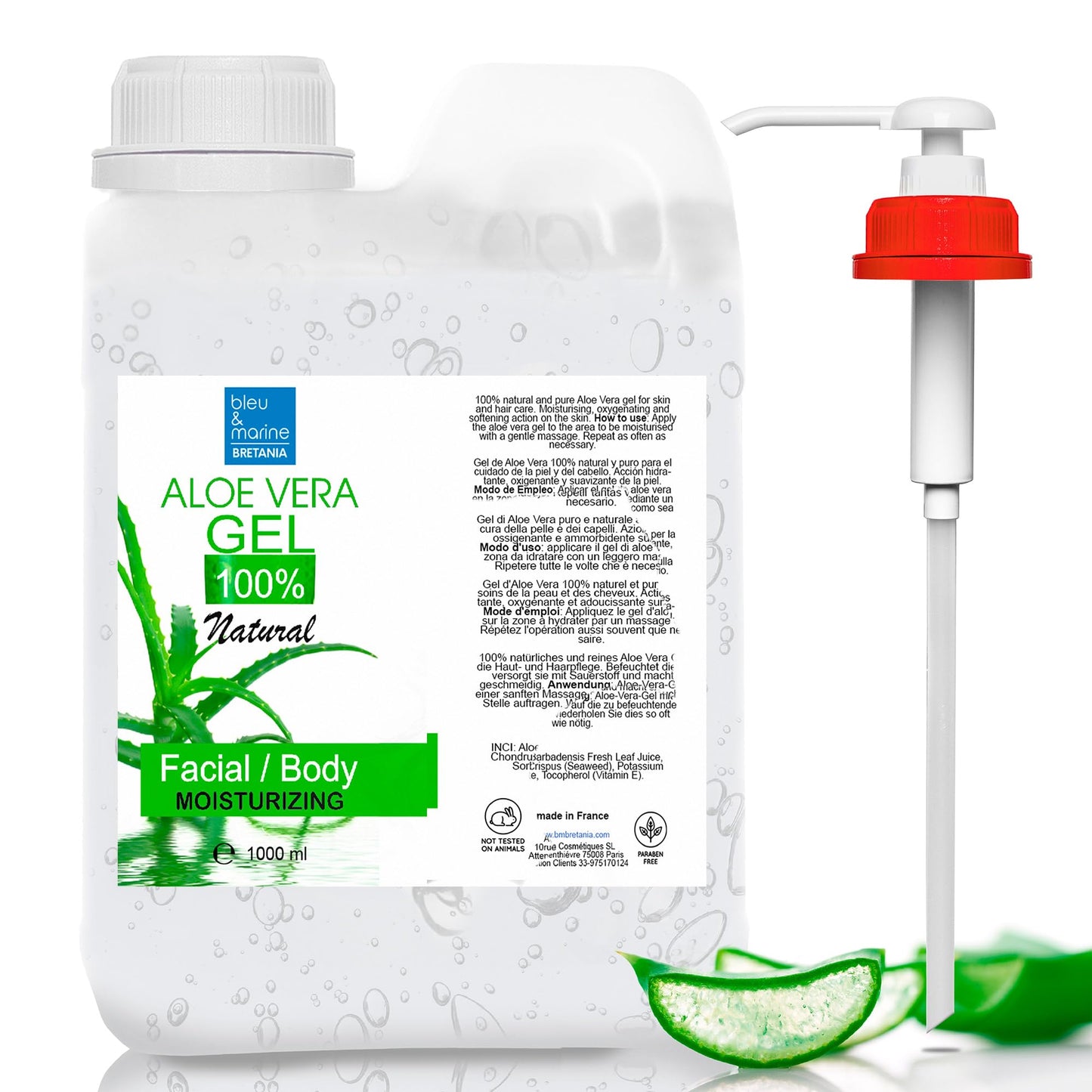 100% Natural Aloe Vera Gel, Canary Islands - Moisturizing & Soothing for Face, Body, Hair Mask, After Shave & Epilation - Reduction of Dark Spots - Pump Dispenser - 1000 ml