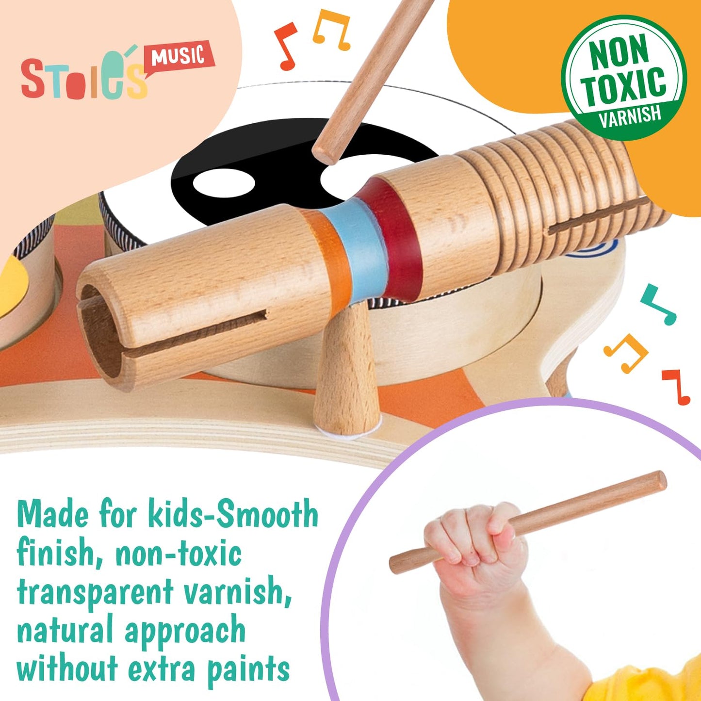 Stoie's Baby Drum Set for kids aged 1-6 years old - Montessori musical instruments