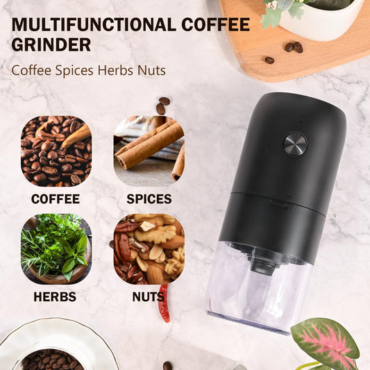 Wine loneliness coffee grinder, USB rechargeable electric coffee grinder with ceramic conical burr adjustable coarseness espresso coffee mill portable electric mills for coffee beans spices beans