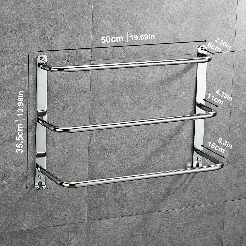 Yeegout No Drill 3-Tier Towel Rack Stainless Steel Towel Holder for Bathroom Kitchen and Toilet, 50cm Silver