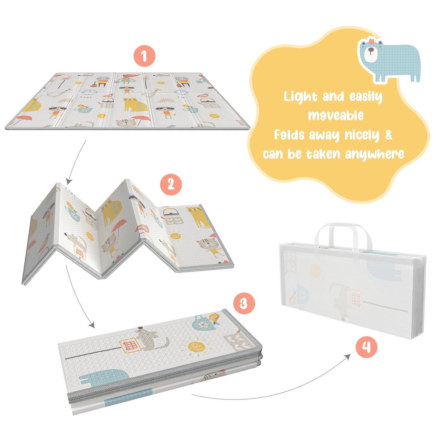 Uanlauo Foldable Baby Play Mat, Elephant Baby Crawling Mat Non-Toxic, Kids Play Mat with Edge Reinforcement, Crawling Blanket for Baby